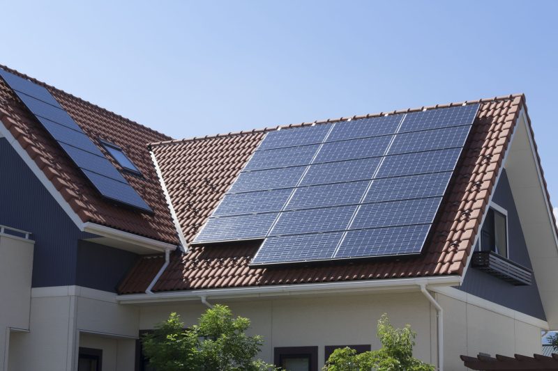 Roof with modern solar panels